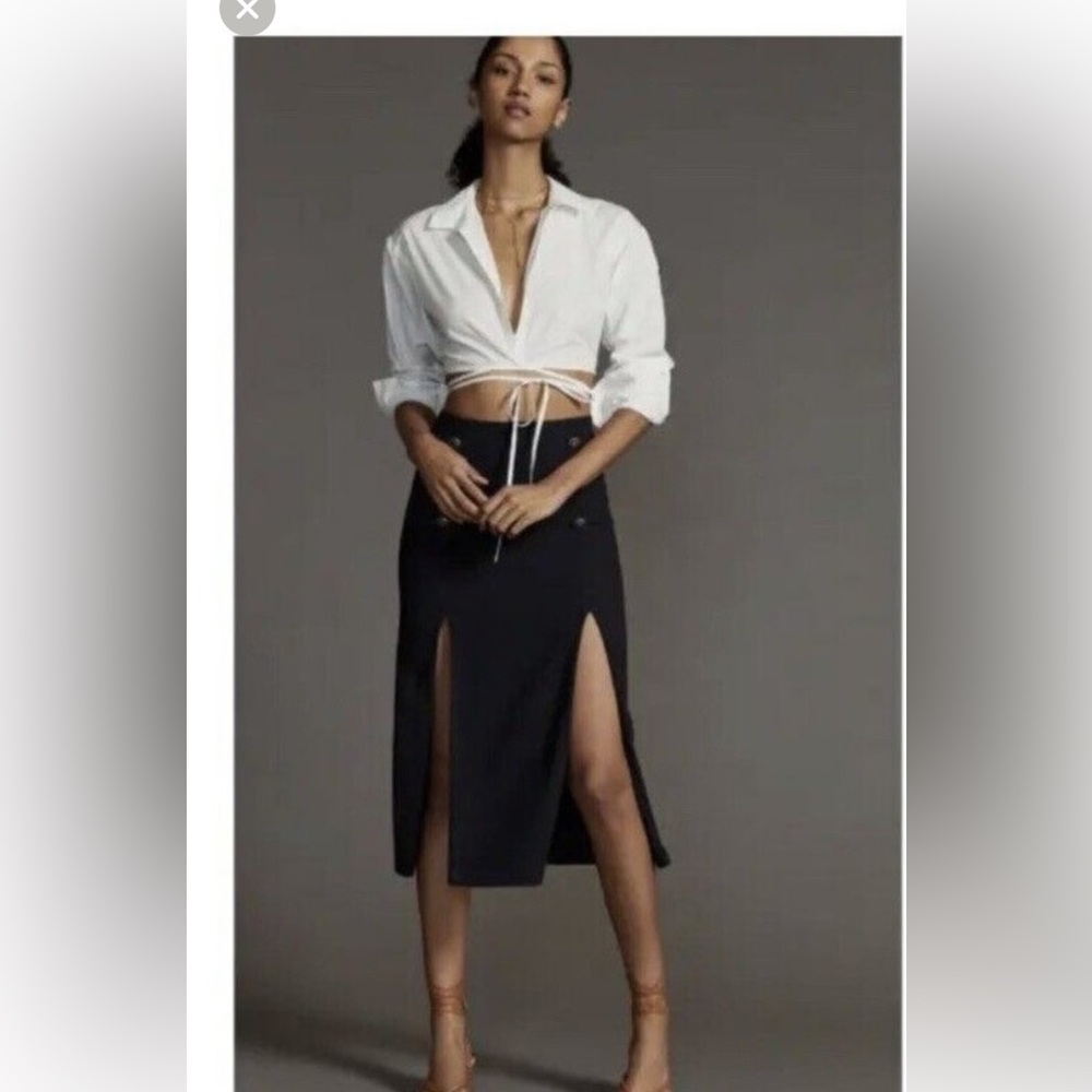 Anthropologie Womens Maeve Sailor Skirt Midi with front slits Navy size 4 NWOT
